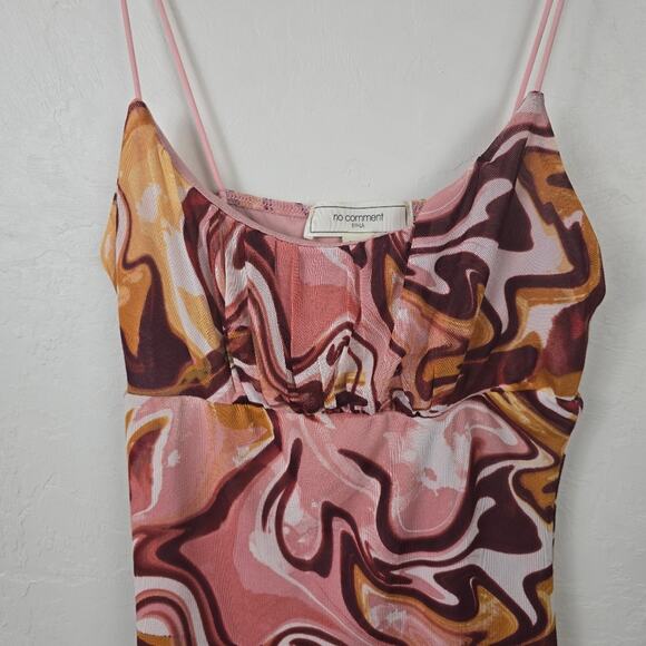 No Comment Marble Print Babydoll Spaghetti Strap Coquette Dress Y2K Boho Mini S - Picture 13 of 14